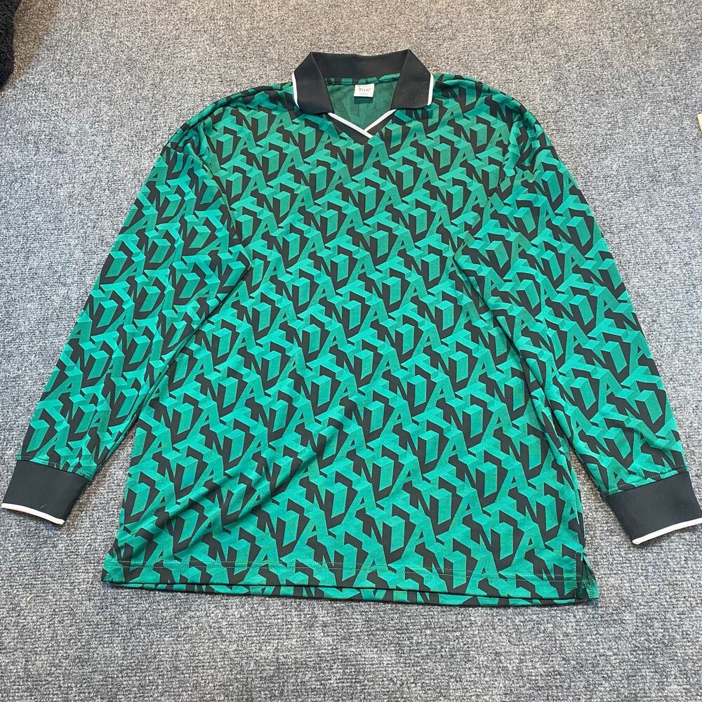 Tna Aritzia Women’s medium Geometric Print Long Sleeve Polo Shirt Green Black